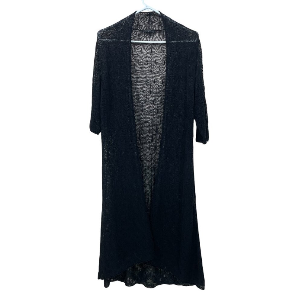 EILEEN FISHER Womens M?‎ 100% Wool Open Front Mesh Knit Cardigan Duster Black